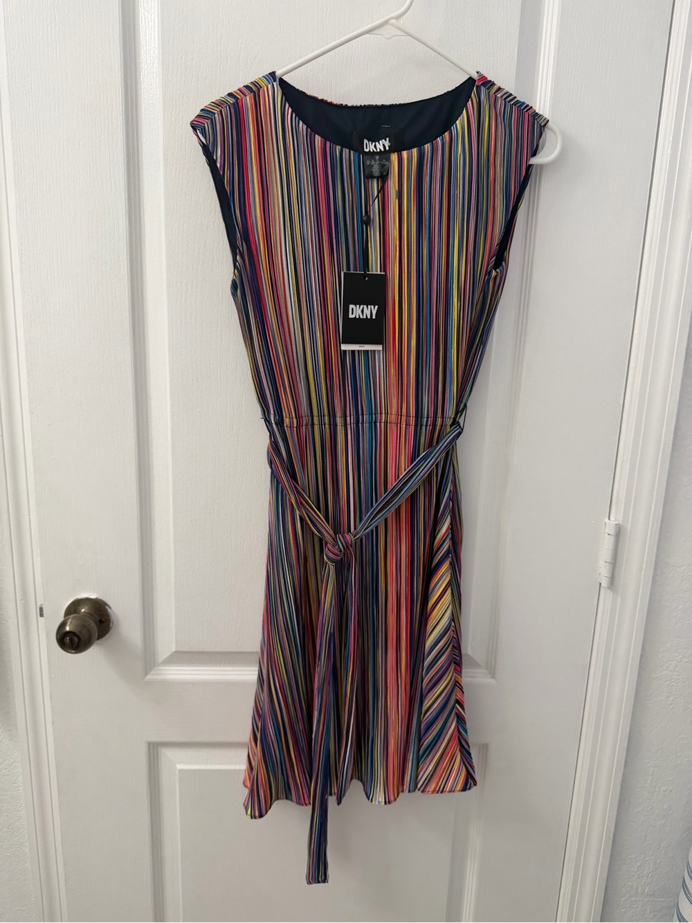 DKNY Womens Navy Striped Cap Sleeve Crew Neck Short Party Fit + Flare Dress 6P - Picture 5 of 11